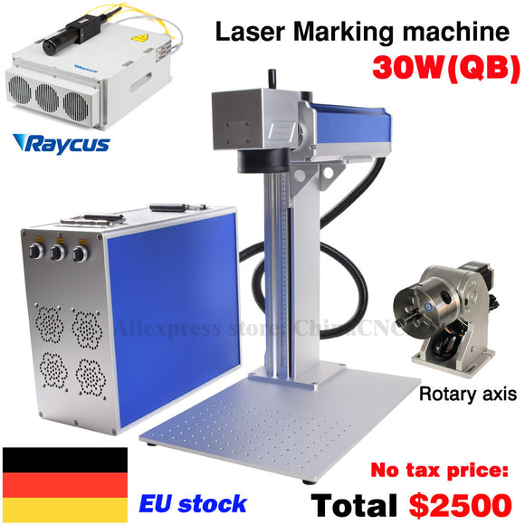 Fiber 30W Raycus QB Metal Marking Printer Engraver Machine with Rotary Axis for Rings