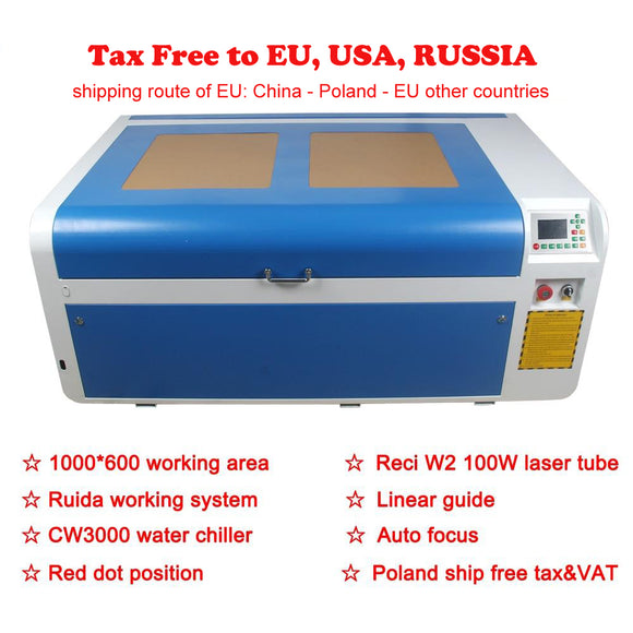 TAX FREE Reci 100W Ruida DSP 1000*600 Laser machine Rotation Axis