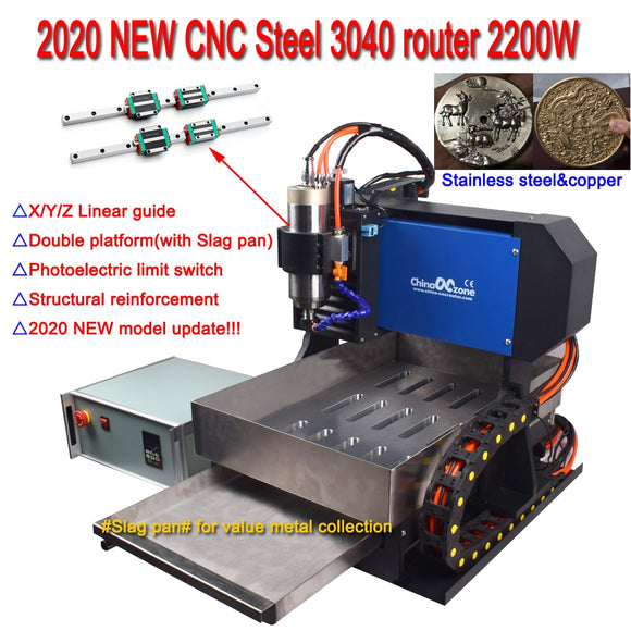 Steel CNC 3040 Router Milling Engraving Carving Machine for metals with Servo motors and Linear Guide