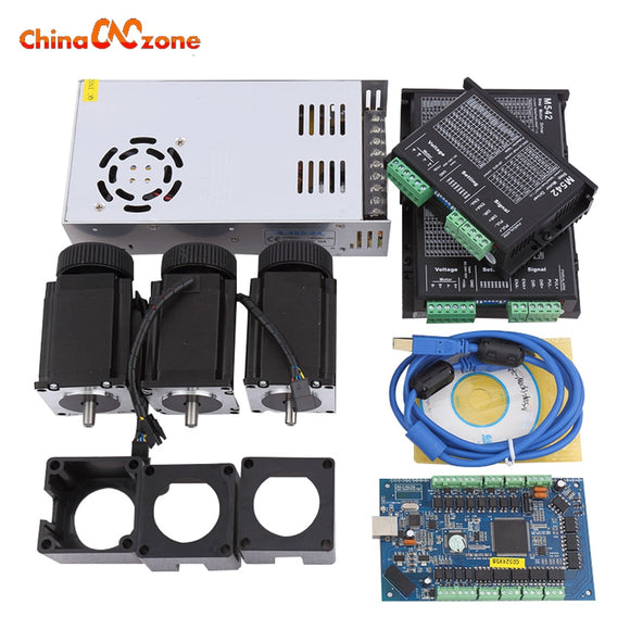 CNC MACH3 USB Kit 3pcs Nema 23 Stepper Motor 57HS76 3A + 3pcs M542 Driver+ Interface Board+Power Supply